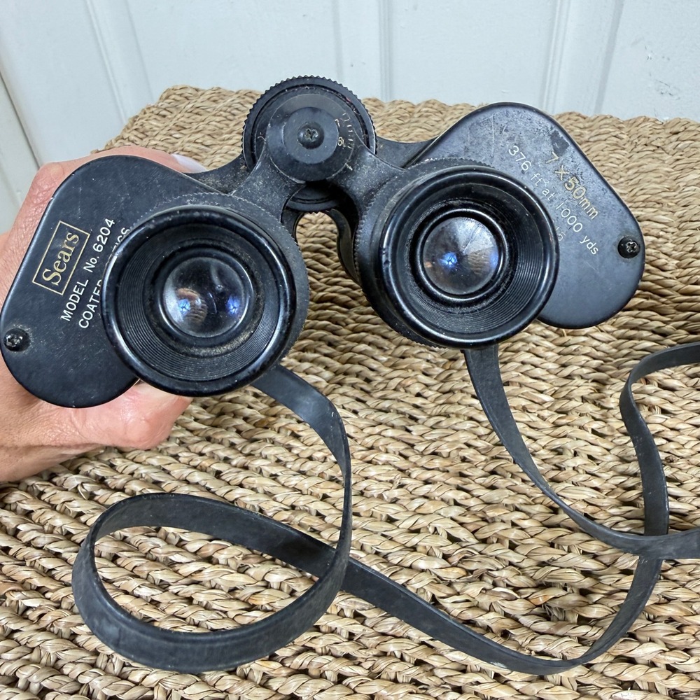 Vintage Sears Binoculars Black 7x50mm Model 6204 Coated Optics Japan